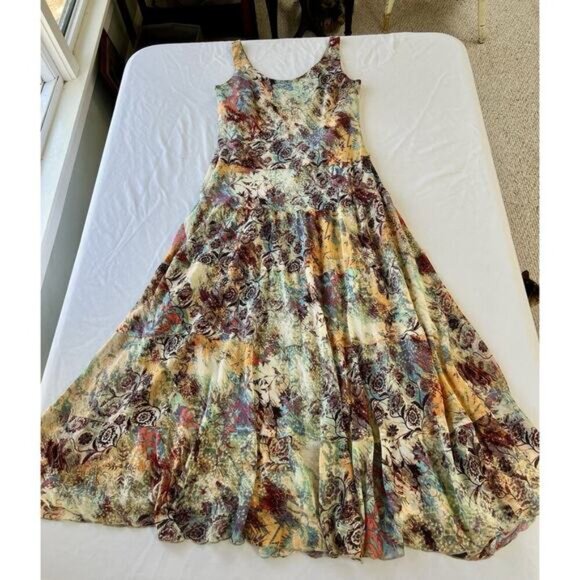 VTG Evan Picone SZ 16 Green Brown Maxi Dress Forest Fairy 90s Y2K Boho - Picture 4 of 12